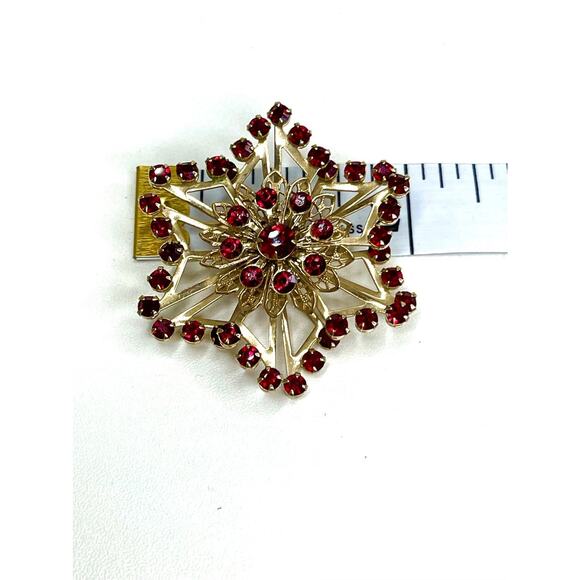 Brooch Snowflake Star of David Red Gold Vtg Estate Jewelry O06 - Picture 4 of 4